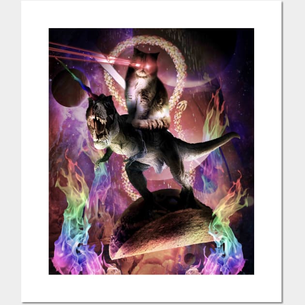 Evil Space Laser Cat On Dinosaur Unicorn On Taco Wall Art by Random Galaxy